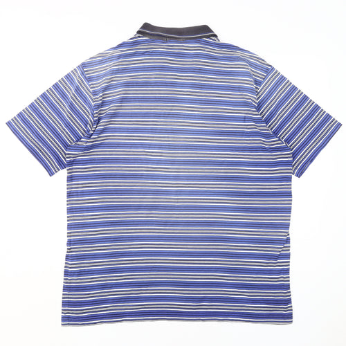 Marks and Spencer Men's Blue Striped Collared T-Shirt XL