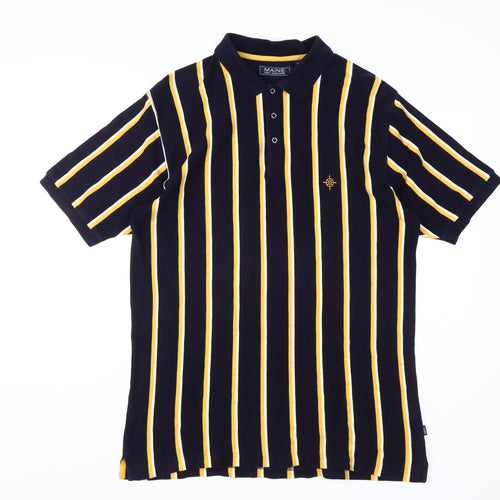 Maine New England Men's Black Striped Polo, Size L
