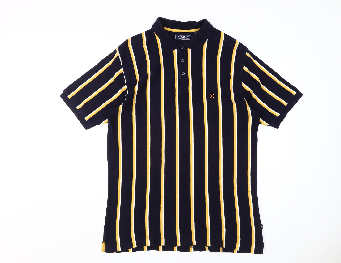 Maine New England Men's Black Striped Polo, Size L