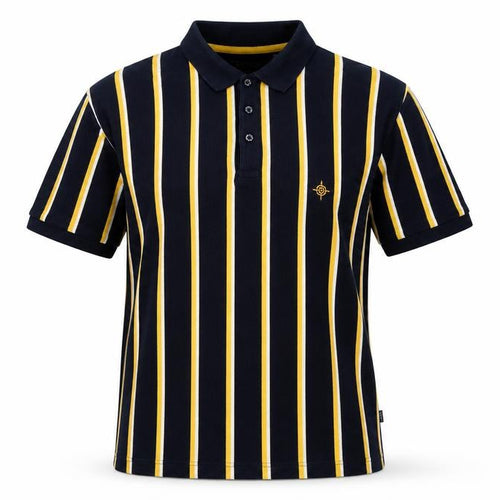 Maine New England Men's Black Striped Polo, Size L