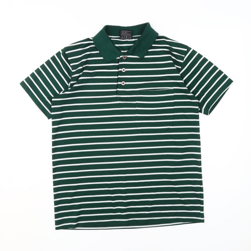 JBC Men's Green Striped Polo Shirt M Collared