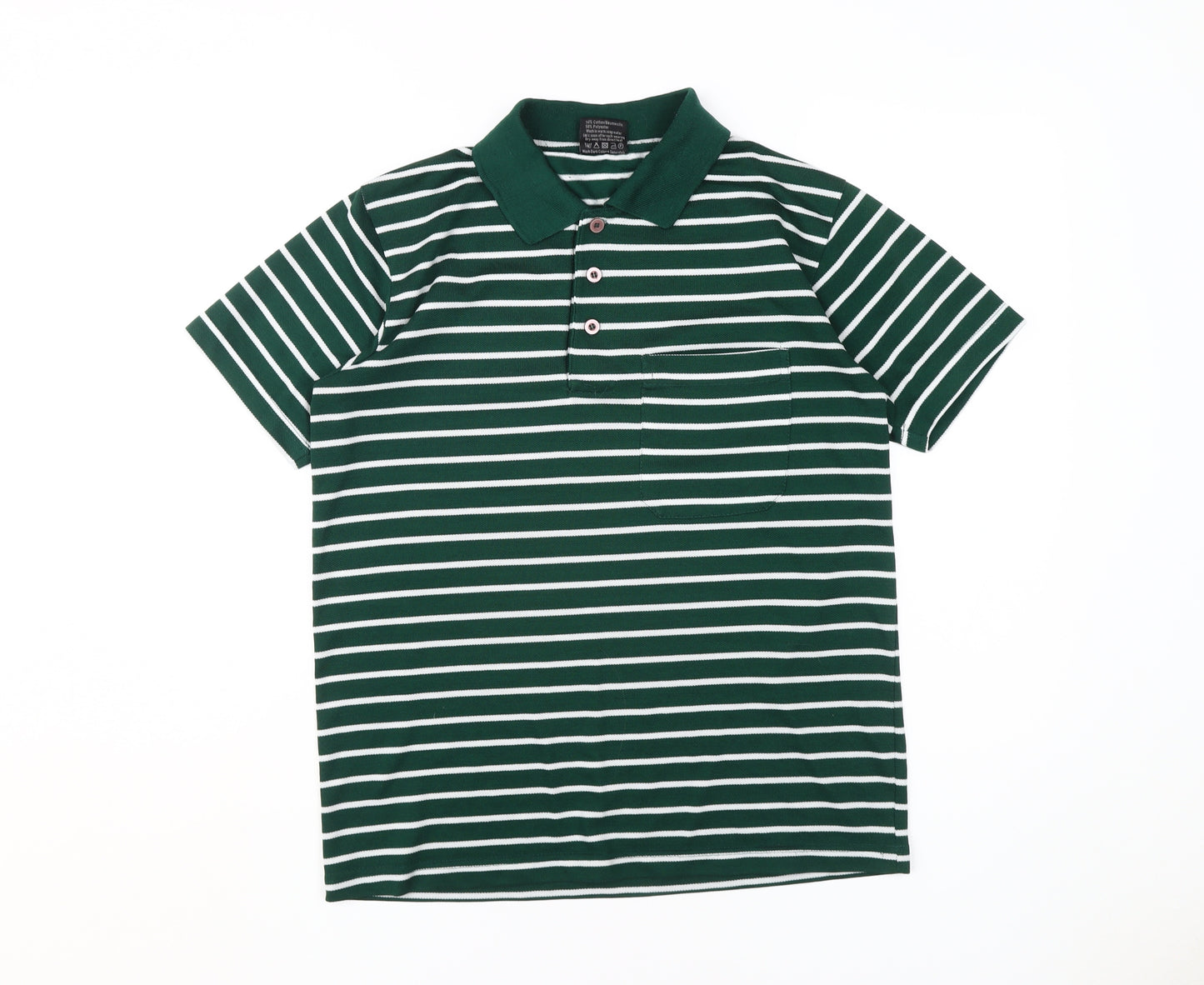 JBC Men's Green Striped Polo Shirt M Collared