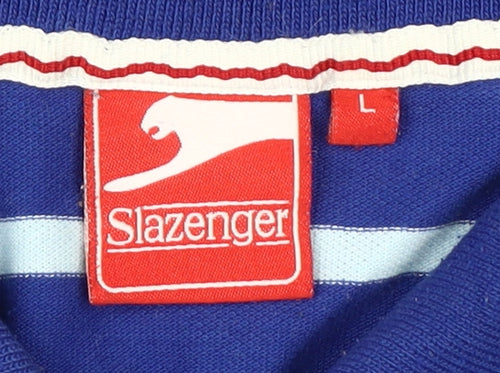 Slazenger Men's Blue Striped Polo T-Shirt, Size L
