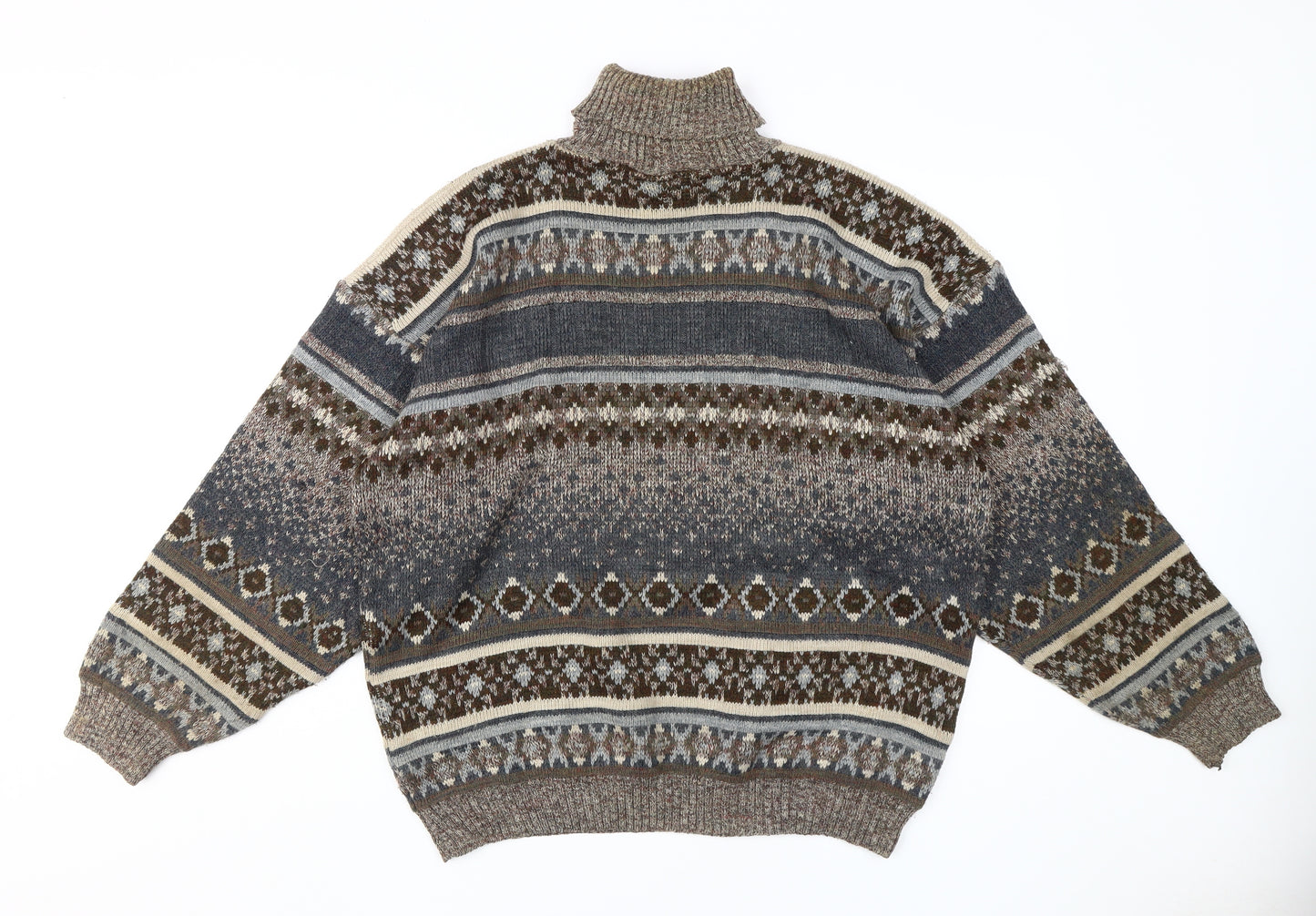 C&A Men's XL Brown Fair Isle Roll Neck Jumper