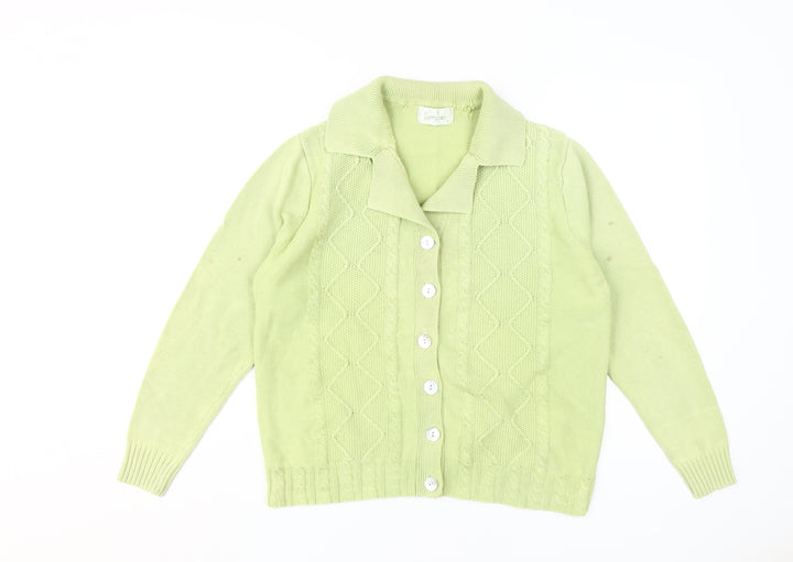 Jumper Women's Green Cable-Knit Cardigan L
