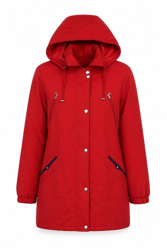 Front view of JBC Women's Red Parka Coat, size 12, - Stylish Winter Essential