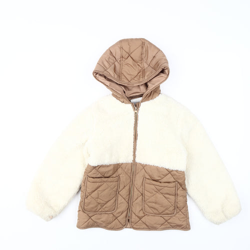 Next Girls Brown Ivory Quilted Puffer Jacket 5-6 Years