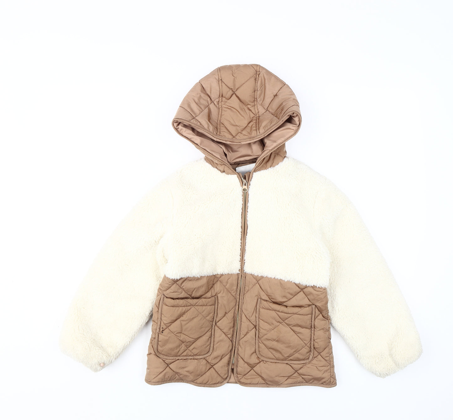Next Girls Brown Ivory Quilted Puffer Jacket 5-6 Years