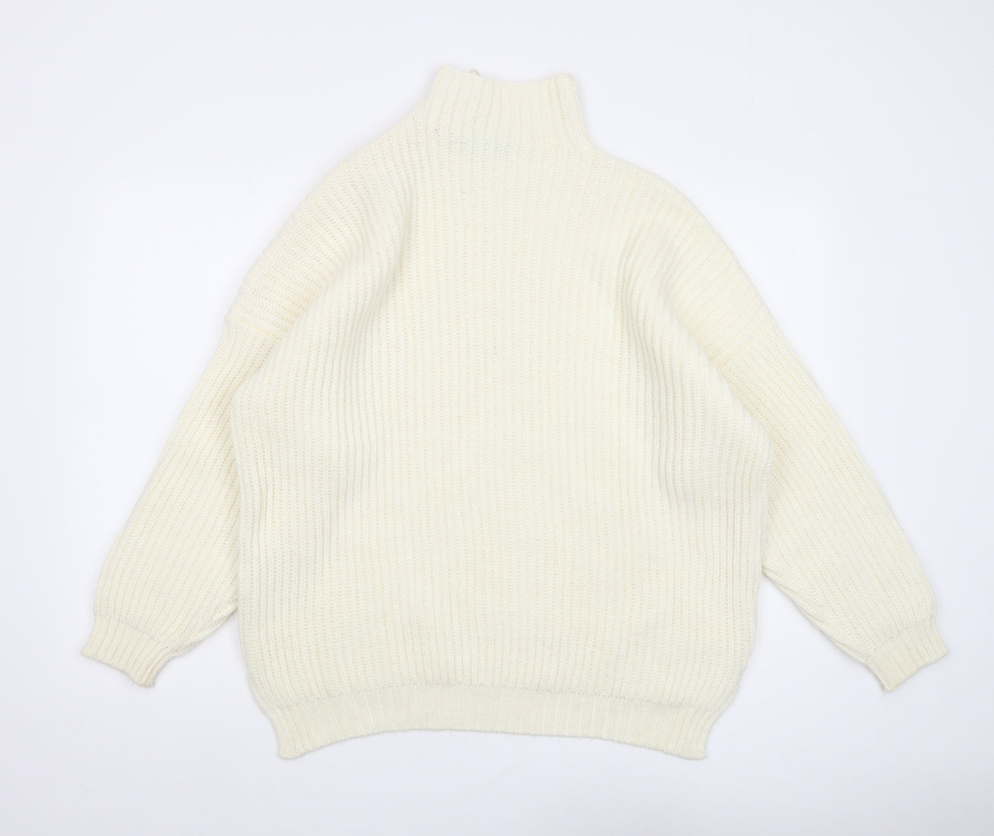 Benetton Women's Ivory Roll Neck Knit Jumper M