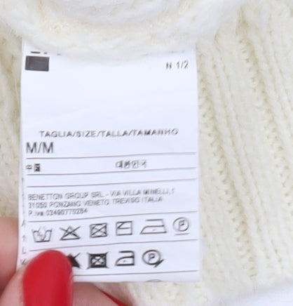 Benetton Women's Ivory Roll Neck Knit Jumper M