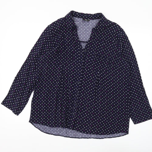 M&Co Women's Blue Polka Dot Button-Up Tunic, Size 16 Petites