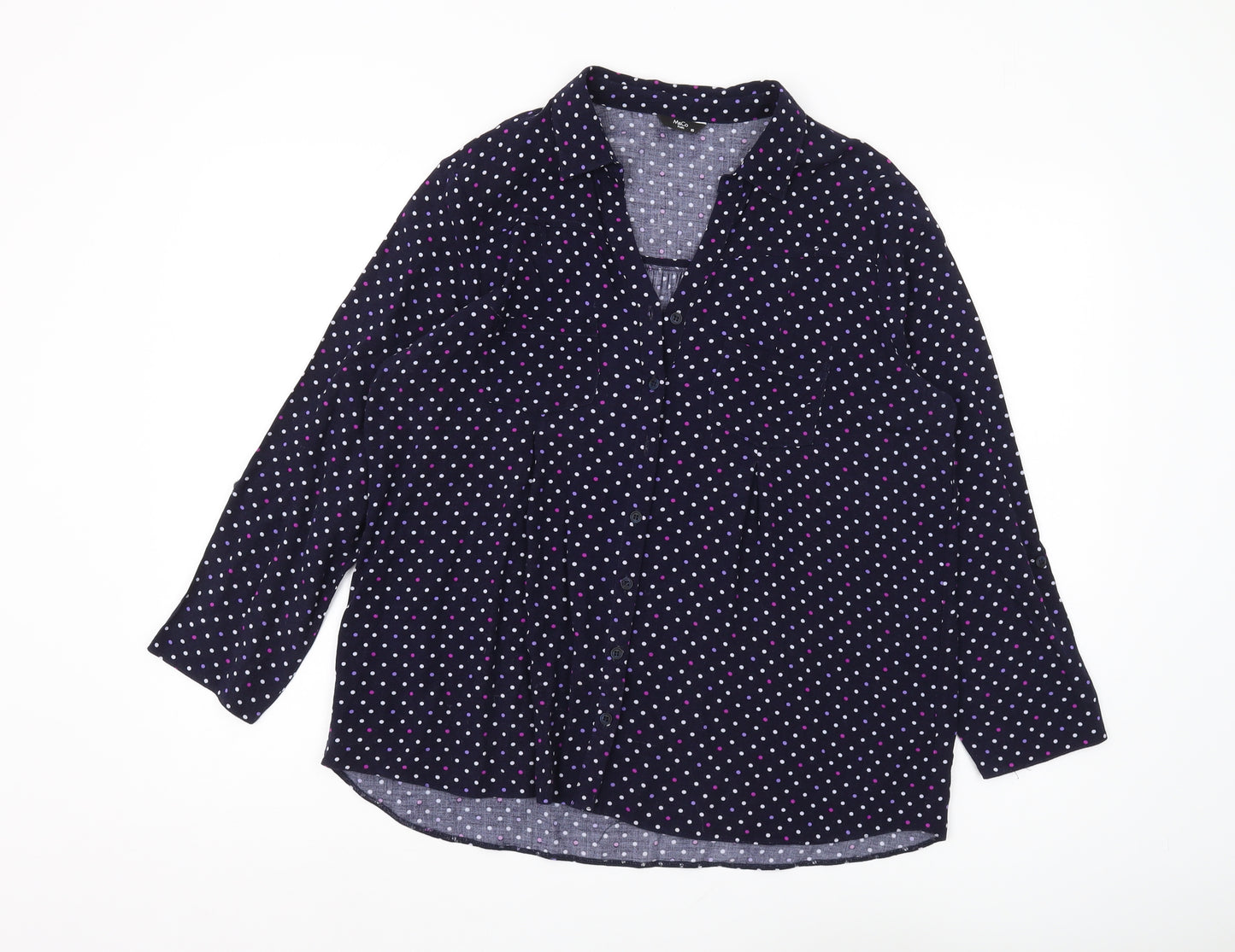 M&Co Women's Blue Polka Dot Button-Up Tunic, Size 16 Petites