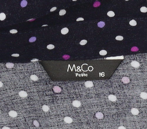 M&Co Women's Blue Polka Dot Button-Up Tunic, Size 16 Petites