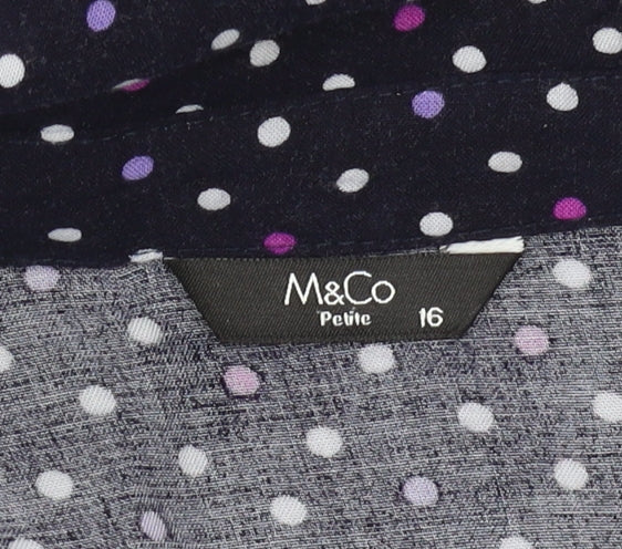 M&Co Women's Blue Polka Dot Button-Up Tunic, Size 16 Petites