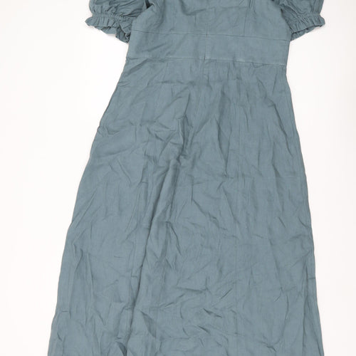 Boden Women's Green A-Line Midi Dress, Size 12, Puff Sleeve