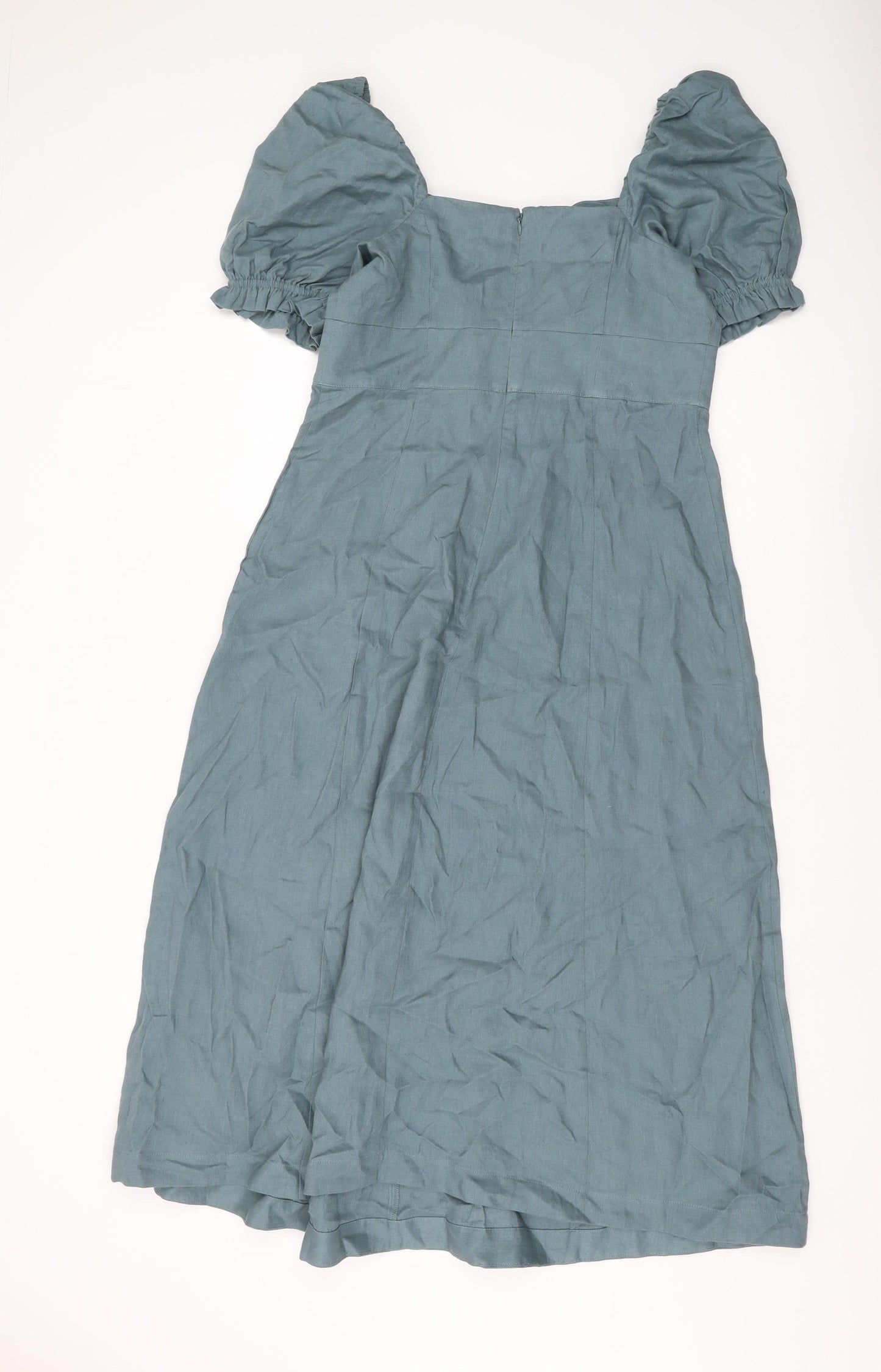 Boden Women's Green A-Line Midi Dress, Size 12, Puff Sleeve