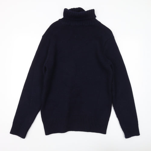 Paul James Men's Blue Roll Neck Merino Wool Pullover