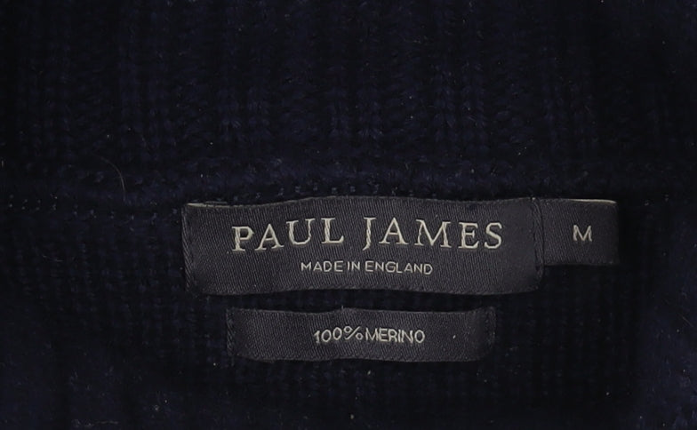 Paul James Men's Blue Roll Neck Merino Wool Pullover