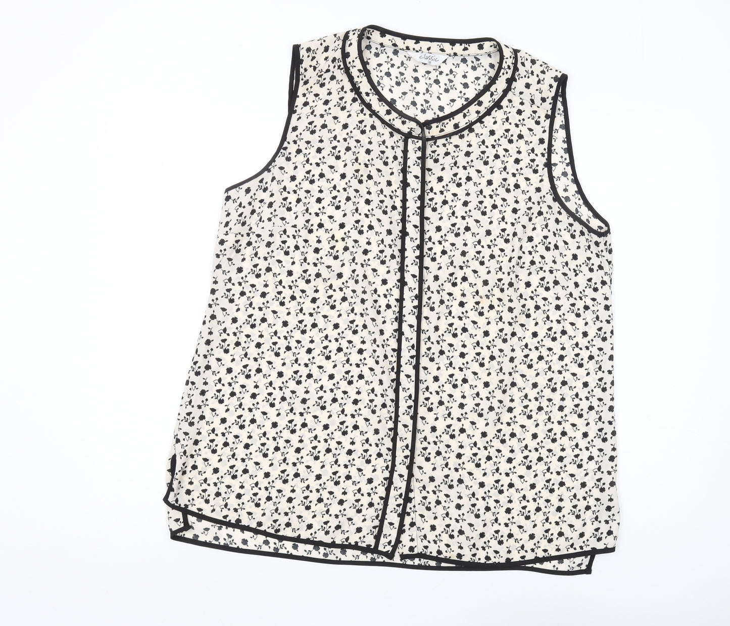 Classic Women's White Floral Tunic Blouse Size 18