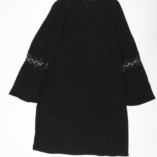 Wallis Black Shift Dress, 10, 3/4 Bell Sleeves