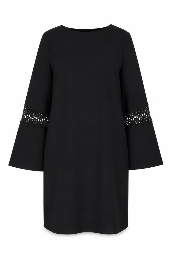 Front view of Wallis Black Shift Dress, 10, 3/4 Bell Sleeves
