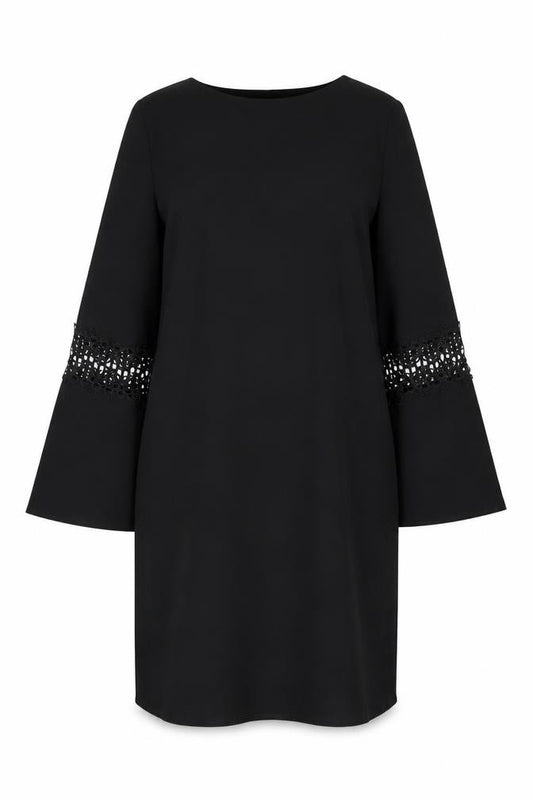 Front view of Wallis Black Shift Dress, 10, 3/4 Bell Sleeves