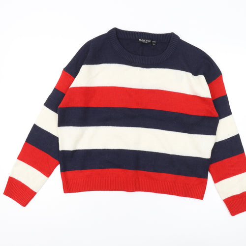 Brave Soul Women's Multicoloured Striped Pullover Jumper M