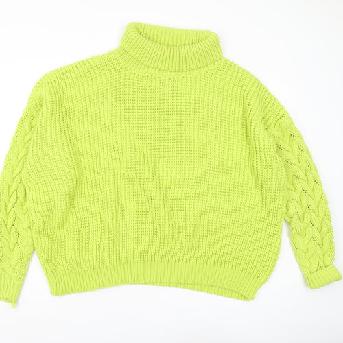 Women's Missguided Green Roll Neck Cable-Knit Jumper UK 14