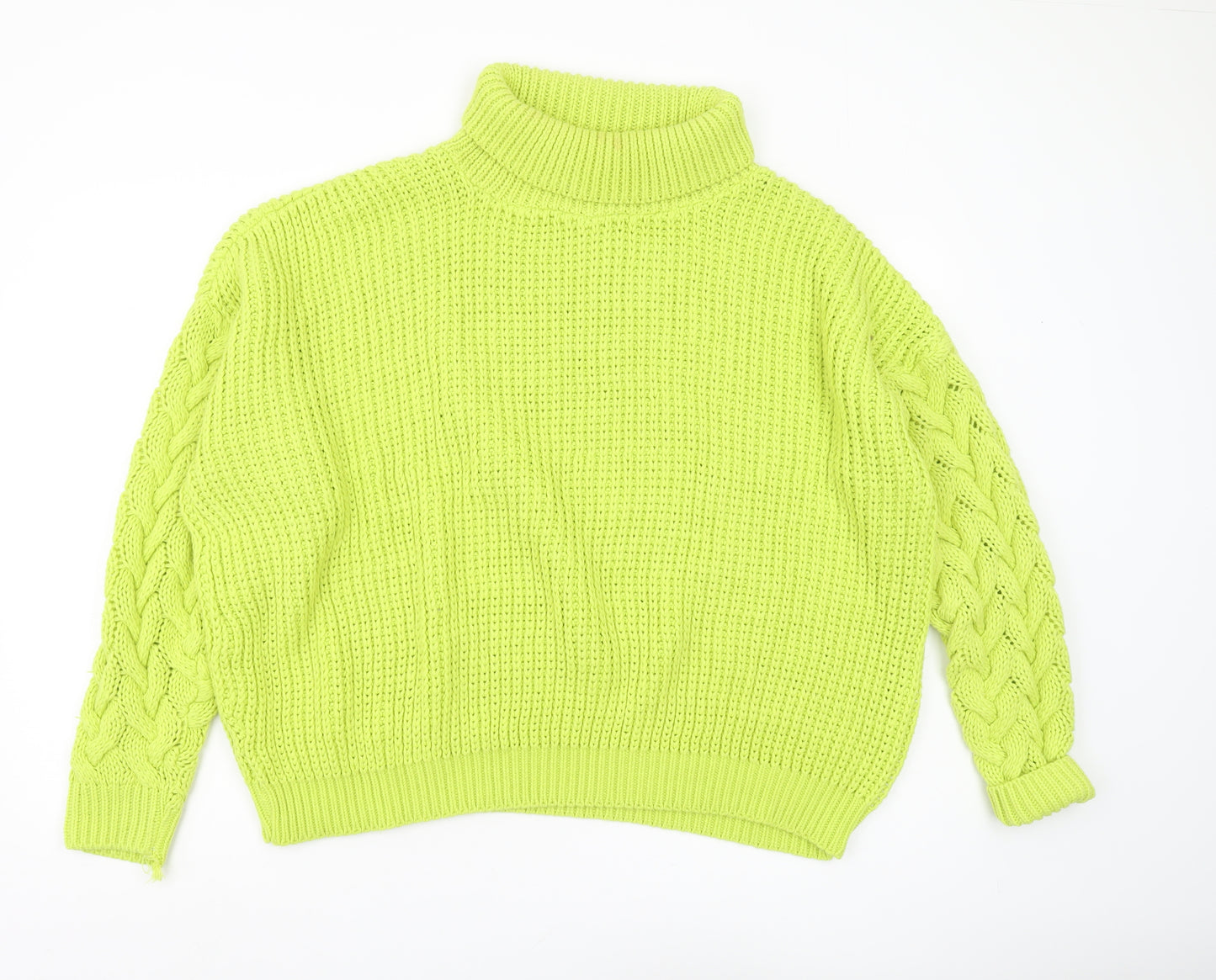 Women's Missguided Green Roll Neck Cable-Knit Jumper UK 14