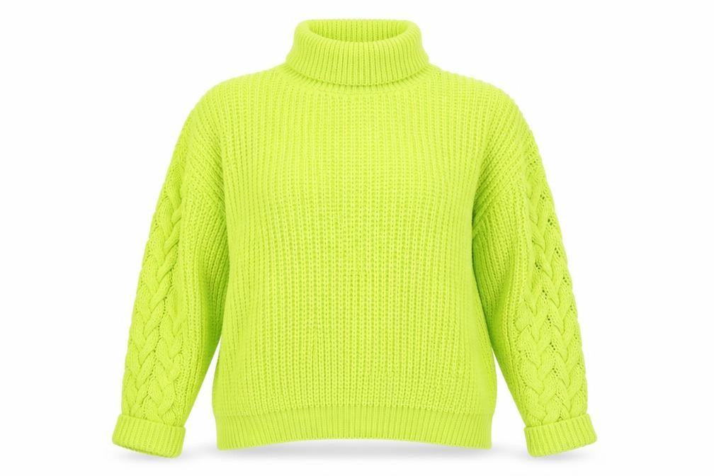 Front view of Women's Missguided Green Roll Neck Cable-Knit Jumper UK 14
