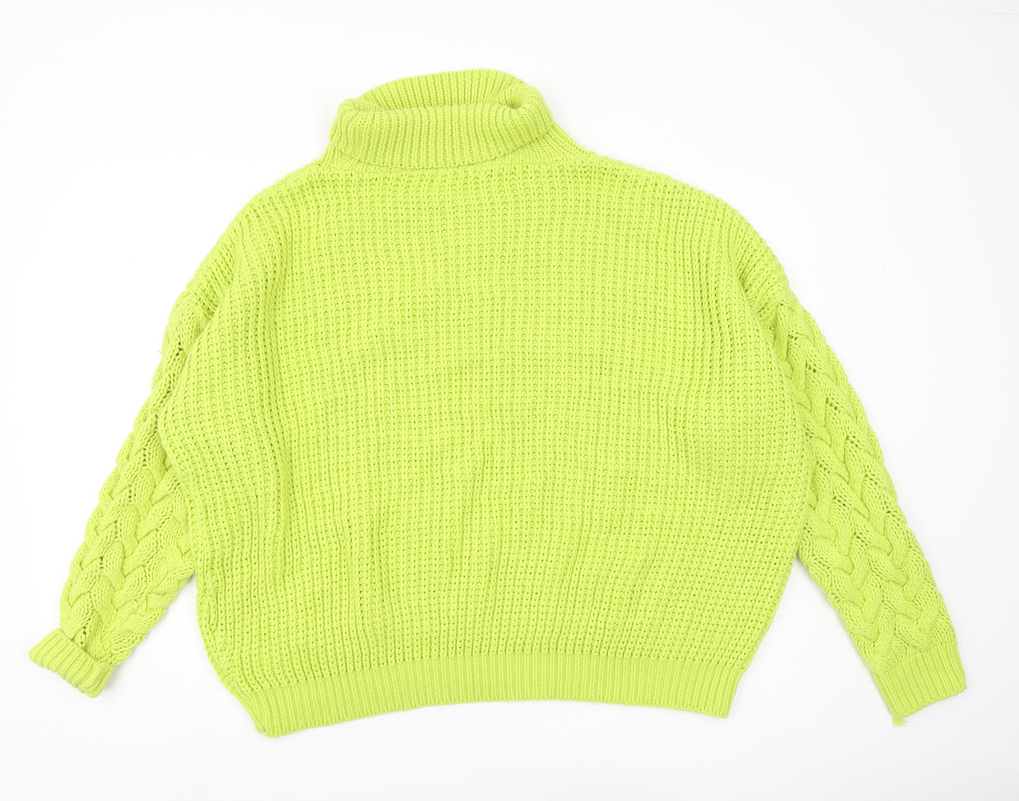 Women's Missguided Green Roll Neck Cable-Knit Jumper UK 14