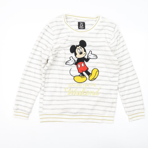 Disney Women's White Pyjama Top M - Mickey Mouse Striped