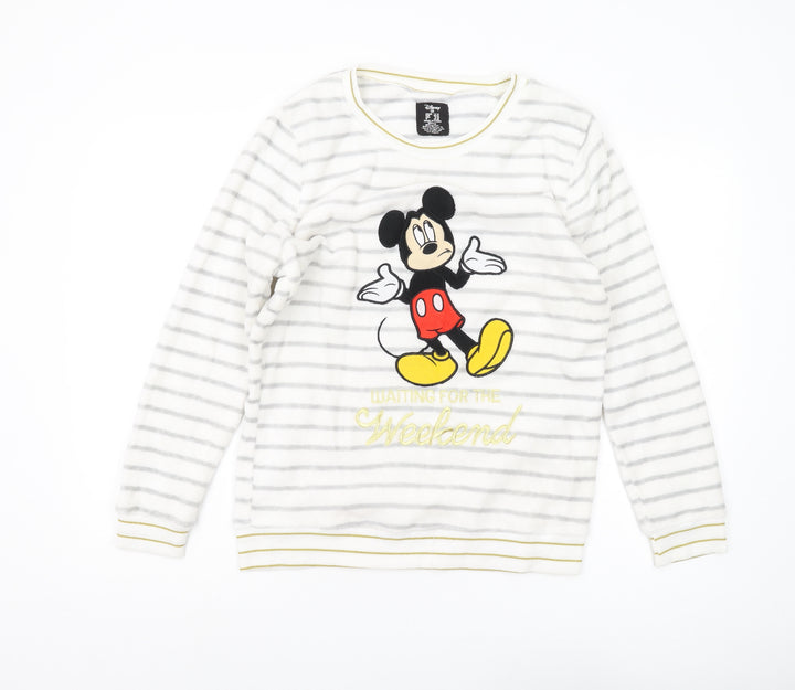 Disney Women's White Pyjama Top M - Mickey Mouse Striped