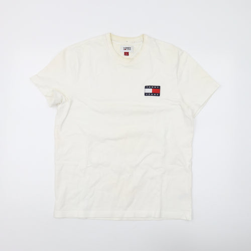 Tommy Jeans Men's White Cotton Logo T-Shirt Medium