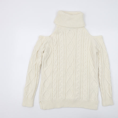 New Look Women's Ivory Roll Neck Cold Shoulder Jumper M