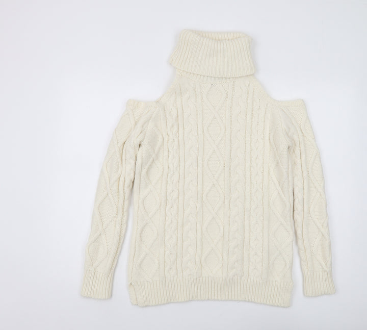 New Look Women's Ivory Roll Neck Cold Shoulder Jumper M