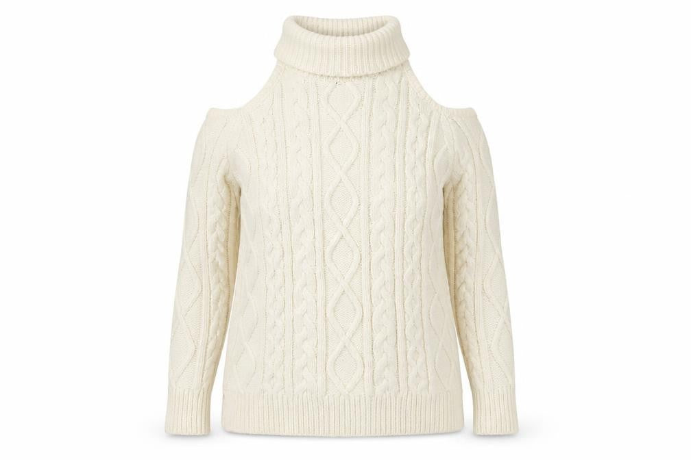 Front view of New Look Women's Ivory Roll Neck Cold Shoulder Jumper M