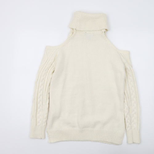 New Look Women's Ivory Roll Neck Cold Shoulder Jumper M