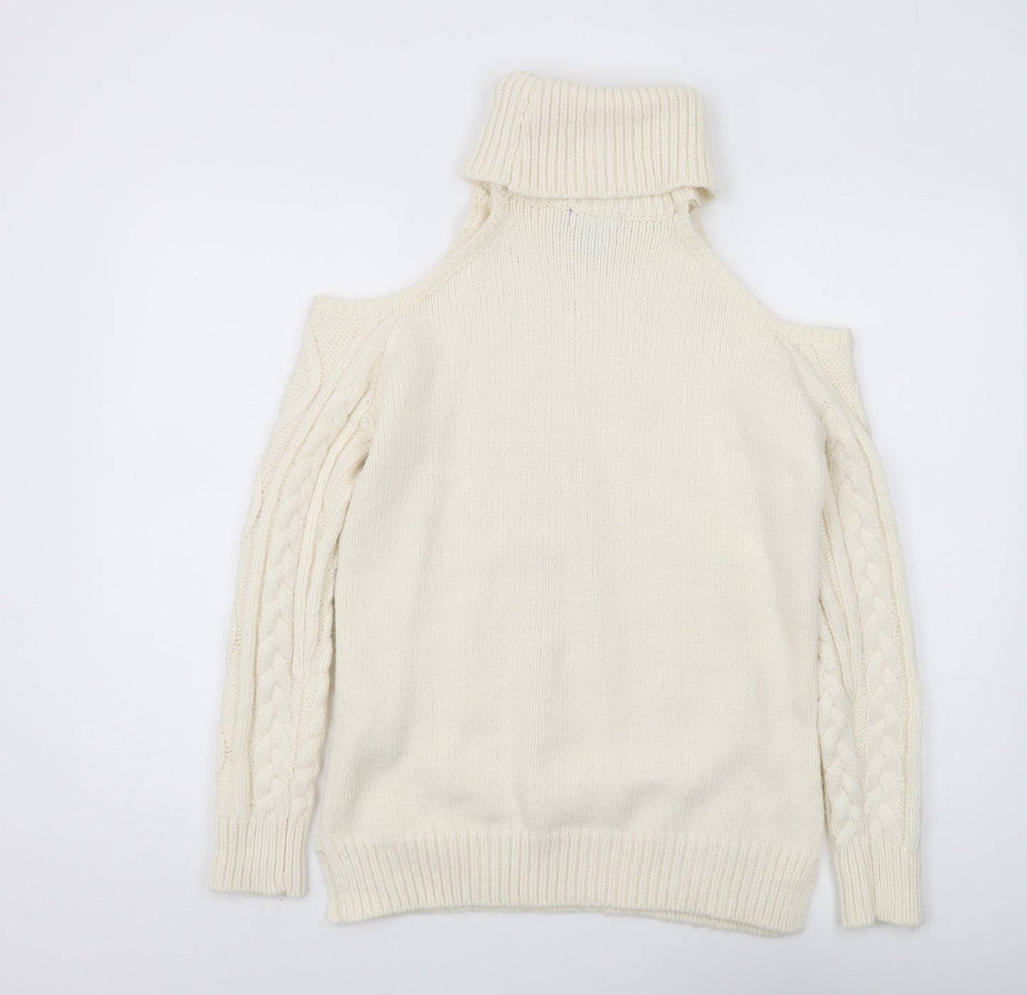 New Look Women's Ivory Roll Neck Cold Shoulder Jumper M