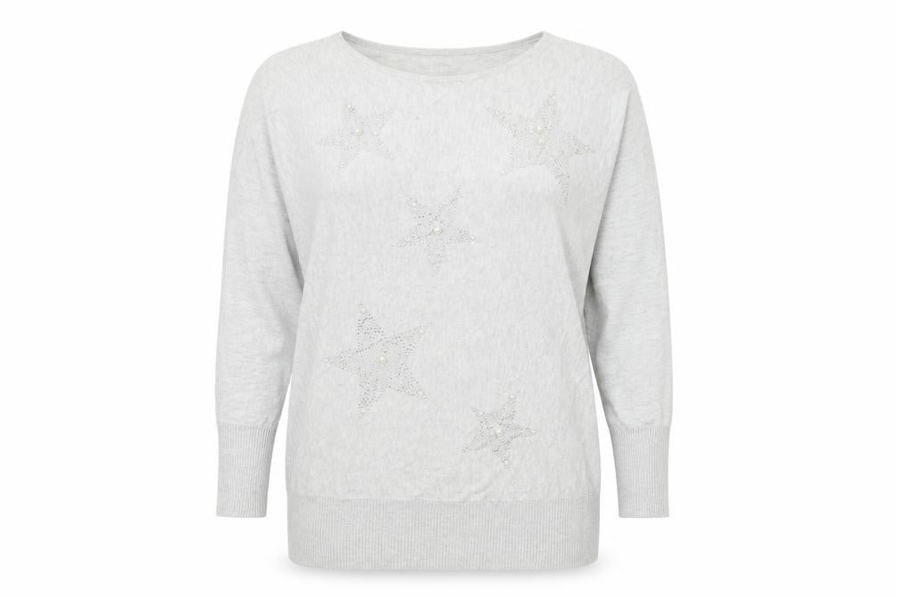 Front view of Kaleidoscope Women's Grey Boat Neck jumper