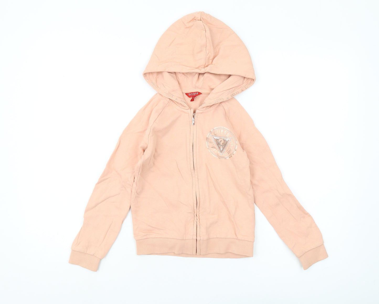 Guess Girls Beige Full Zip Hoodie, Size 6