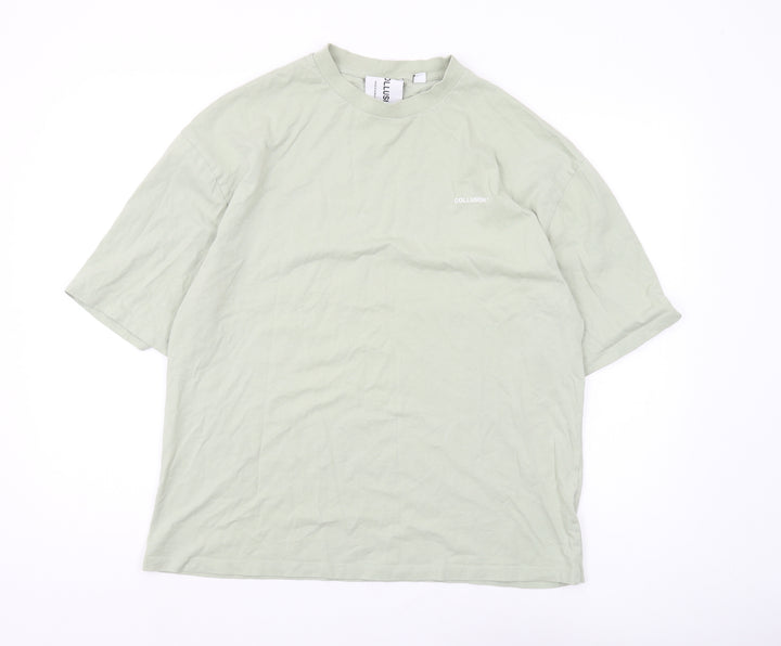 Collusion Men's Green T-Shirt, L, Crew Neck, Solid