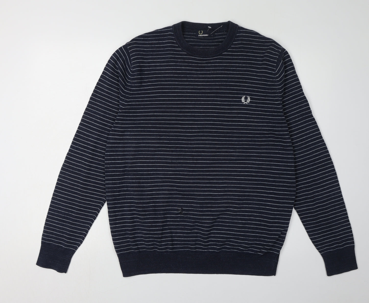 Fred Perry Men's Blue Striped Pullover Jumper L