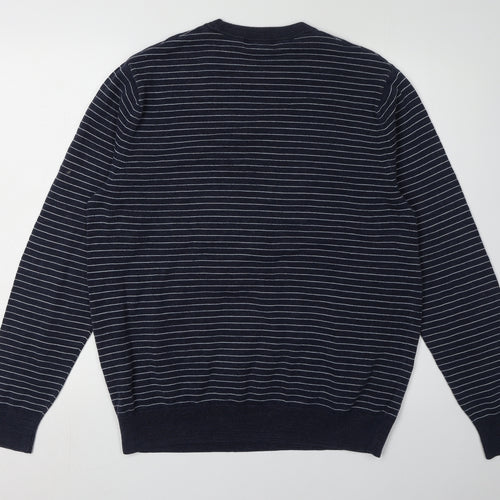 Fred Perry Men's Blue Striped Pullover Jumper L