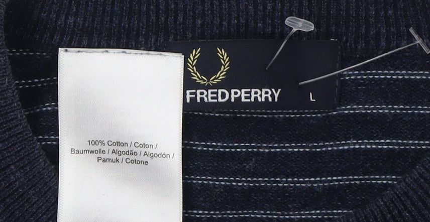 Fred Perry Men's Blue Striped Pullover Jumper L