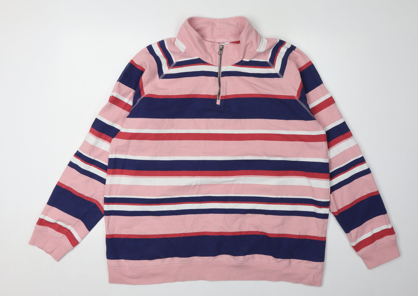 Cotton Traders Men's XL Pink Striped Pullover Sweatshirt