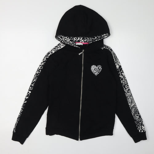 Bluezoo Girls Black Full Zip Animal Print Hoodie 12-13 Years