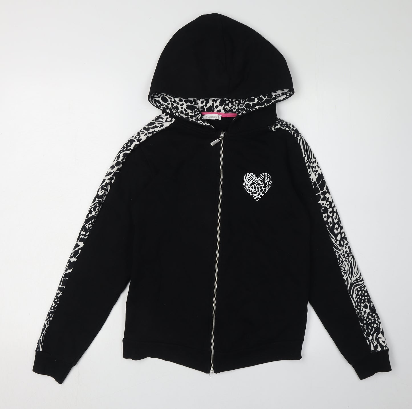 Bluezoo Girls Black Full Zip Animal Print Hoodie 12-13 Years