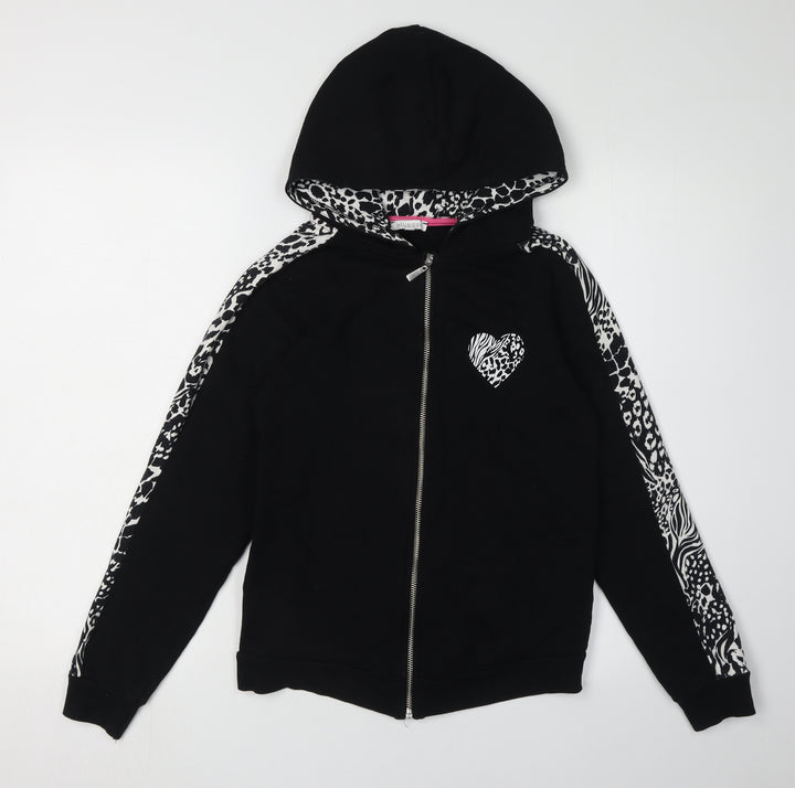 Bluezoo Girls Black Full Zip Animal Print Hoodie 12-13 Years
