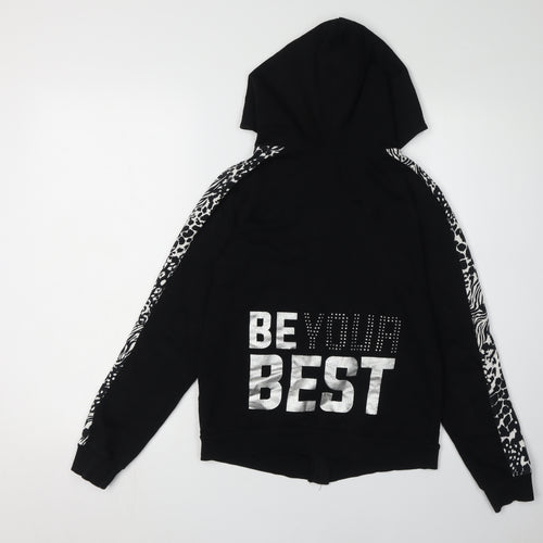 Bluezoo Girls Black Full Zip Animal Print Hoodie 12-13 Years